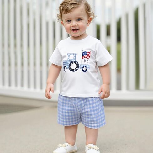 Socutebabe 4th Of July Baby Boy Girl Outfit Toddler Truck Flag T Shirt Top Shorts Fourth Of July Outfits Cute Summer Clothes in Saudi Arabia