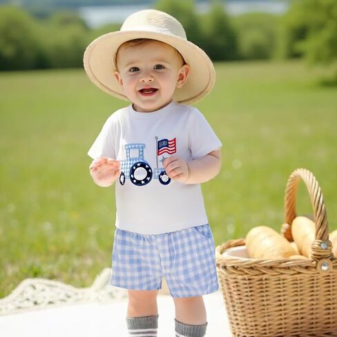 Socutebabe 4th Of July Baby Boy Girl Outfit Toddler Truck Flag T Shirt Top Shorts Fourth Of July Outfits Cute Summer Clothes in Saudi Arabia