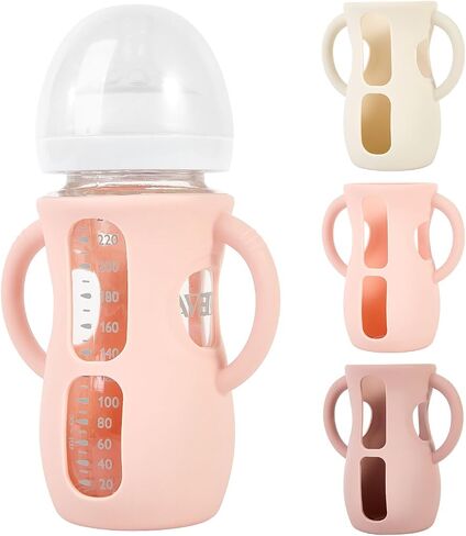 3 Pack Silicone Sleeves for Philips Avent Natural Glass Baby Bottles, Anti Breakage Bottle Holder with Handle for Baby Girls, Compatible with Philips Avent Glass Natural Baby Bottle, 8oz in Saudi Arabia