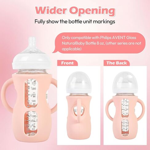 3 Pack Silicone Sleeves for Philips Avent Natural Glass Baby Bottles, Anti Breakage Bottle Holder with Handle for Baby Girls, Compatible with Philips Avent Glass Natural Baby Bottle, 8oz in Saudi Arabia