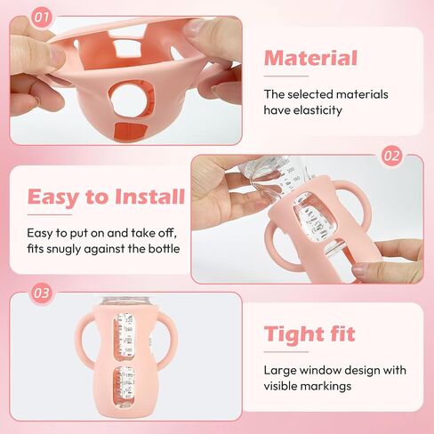 3 Pack Silicone Sleeves for Philips Avent Natural Glass Baby Bottles, Anti Breakage Bottle Holder with Handle for Baby Girls, Compatible with Philips Avent Glass Natural Baby Bottle, 8oz in Saudi Arabia