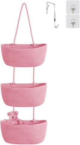 YYaaloa Woven Cotton Hanging Baskets for Organizing Decor 3-Tier Over the Door Wall-Mounted Storage Bag Nursery Baskets for Organizing Living Room, Bathroom and Bedroom (Brown) in Saudi Arabia