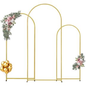 VEVOR Arch Backdrop Stand, 6Ft, 5Ft & 4Ft, Set of 3 Balloon Metal Arch Stand for Ceremony, Gold Wedding Arch Backdrop Stand, Fit for Birthday Party, Baby Shower, Graduations, Holiday