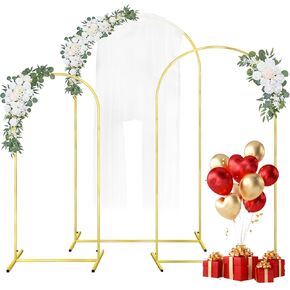 Wedding Arch Backdrop Stand 7.2FT, 6.6FT, 6 FT Set of 3 Gold Metal Arch Balloon Stand for Wedding Baby Shower Ceremony Birthday Party Balloon Arch
