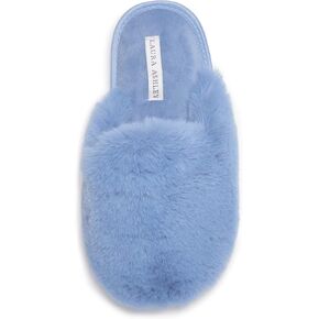 Laura Ashley Womens Soft Plush Memory Foam Scuff Slippers, Warm Fuzzy Fluffy Bedroom Slipper, Ladies Faux Fur Slip On House Shoes