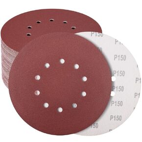 50 Pack 9-Inch 10-Hole Hook-and-Loop Sanding Disc, 150 Grit Aluminum Oxide Drywall Sandpaper for ‎9" Drywall Sander Pads Ceiling Wood Floor