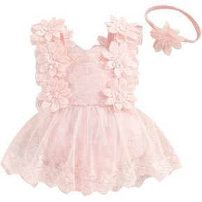 Baby Girl Clothes Sleeveless Lace Floral Romper Bodysuit Newborn Girl Flower Dress First Birthday Outfits