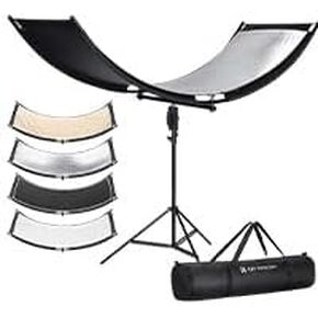 K&F Concept U-Shape Reflector Curved Reflector 180x60cm with 4-in-1 Reflective Fabric, Black/Gold/White/Silver, with 1.9m Stand, with Storage Bag, for Photography Studios