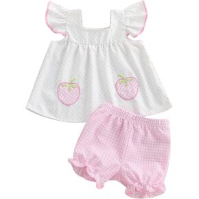 Newborn Baby Girl Clothes Fly Sleeve Watermelon Embroidered Tank Top Ruffle Stripe Shorts Cute Infant Summer Outfits
