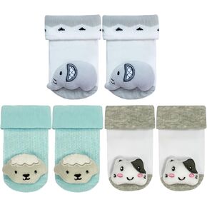 PUPPET Baby Boy Rattle Socks, Cotton Booties, Set of 3, for 0-6Months, Elephants, Sheep, Cat, Cute Animal Themed