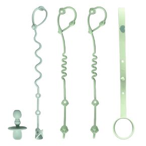 Toy Straps for Baby, 5 Pack Spoon Toy Bottle Bungees with Toddler Utensil, Silicone Pacifier Clips Harness Straps for High Chair, Strollers, Shopping Trolley,Cars,Hanging Baskets,Cribs,Bags-All Green