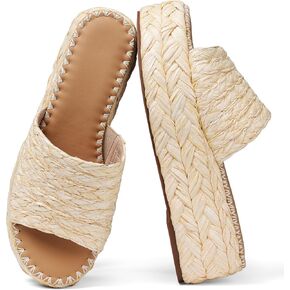 Platform Espadrilles Wedge Sandals for Women Summer Beach Vacation Cute Sandals Comfortable Raffia Slides