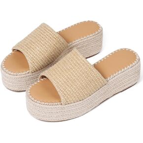 VOMIRA Platform Sandals Women Espadrille Wedge Sandals for Women Open Toe Slip On Flatform Rafiia Slide Sandals Summer Beach Sandals Bohemia Dressy Sandals