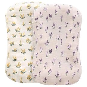 LifeTree Muslin Baby Lounger Cover Neutral, Newborn Slipcover Lounger Cover for Boys Girls Infant, Soft Organic Cotton, Cover Only, Acacia and Flower Pattern, 30.7in x 20in