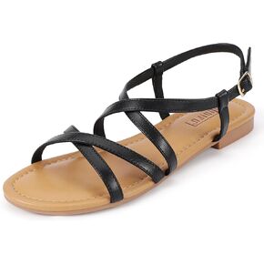IDIFU Strappy Sandals for Women Open Toe Slingback Ankle Strap Flat Sandals Summer Beach Wedding Bridal Prom Party Work Office Dress Sandals Comfortable Trendy Casual Dressy Sandals