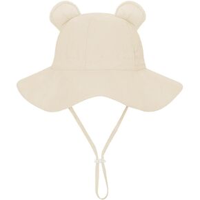 Jastore Baby Girl Boy Sun Hat with UPF 50+ Bear Ear Infants Boys Cap Outdoor Adjustable Beach Hat with Wide Brim Bucket Hats