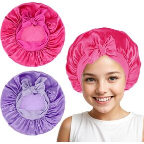 Baby Silk Bonnet, 2 Pcs Bow Baby Satin Bonnet Adjustable Sleeping Cap Breathable Soft Silky Smooth Hair Bonnet Curly Natural Hair Satin Cap for Baby Girl Boys