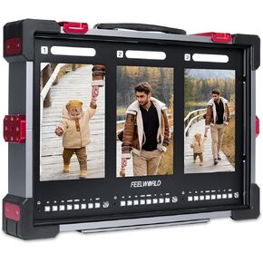 FEELWORLD PS101 Triple 10.1-inch Vertical Display 1000nit Director Broadcast Carry-on Monitor with High Brightness Waveform 3D LUT HDR Portable Protective Case for Short Drama