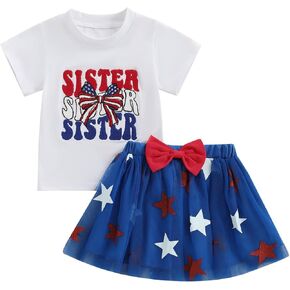 allshope Baby Girl 4th of July Outfits Short Sleeve T Shirt Tops Tulle Skirts Set Infant Summer Clothes 6 12 18 24 Month