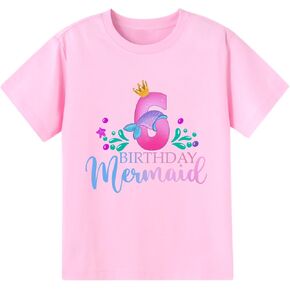 Girls Birthday Shirt 2nd 3rd 4th 5th 6th Girls B-Day Outfits Mermaid Theme Cotton Short Sleeve Tee Tops