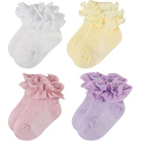 Baby Girls Ruffle Socks Cute Knit Cotton Frilly Lace Newborn Baby Infant Toddler Dress Socks for Girls Boys