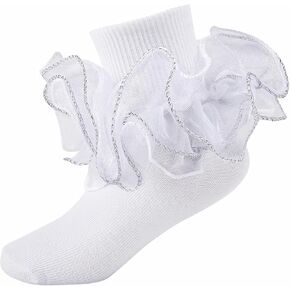 Toddler Girls Ruffle Socks 4-Layer Big Lace Frilly Dress Socks Turn Cuff Fancy Pageant Sock for Baby Girl Little Kids