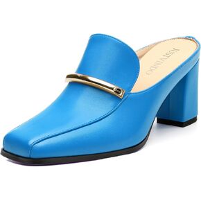 Mules High Heels for Women Loafers Shoes Chunky Heel Closed Square Toe Heeled Sandals Slip On Wedding Office Work Dressy Shoes 3 Inch