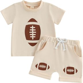 Toddler Baby Boy Summer Outfit Football Print Top with Elastic Shorts Two Piece Infant Boy Football Clothes Set