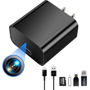 Night Version Full HD USB Charger Camera with 64GB TF Card | Mini Wall Charger Camera Loop Recording (Night Version)