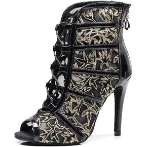 Women's Ballroom Dance Shoes with Straps Modern Dance Shoes high Heel 10cm 4 inch Suede Bottom Dance Boots