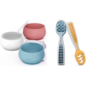 NumNum 3 Bowls, With Lid, Plus 2 Spoons, 6-12 Months, Blue/Orange