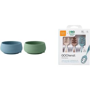 NumNum 2 Bowls, 4+ Months, Blue/Glacier Green Plus Feeding Littles, 3 Spoons, Neutrals