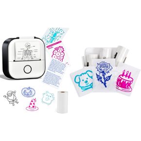 Mini Printer - Sticker Printer T02 Portable Thermal Printer Inkless Sticker Maker Machine Bluetooth Pocket Printer Phone Printer and 3 Rolls Clear Color Sticky Papers