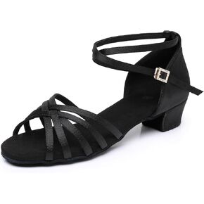 Rosefinch Girls Latin Dance Shoes Satin Suede Sole Salsa Professional Performance Practice Dance Shoes