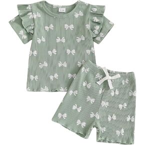 Mersariphy Toddler طفلة طفلة الصيف ملابس الكشكش مضلعة الأكمام القصيرة القوس لطيف Tops Tops و Shirts الزي