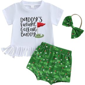 Newborn Baby Girl Golf Outfit Daddy's Future Golfing Buddy Golf T Shirt Golf Shorts Set 3Pcs Summer Clothes