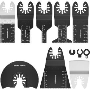 8Pcs Oscillating Saw Blades Set Bi-Metal Stainless Steel Multitool Blades Kit Quick Release Oscillating Blades Precise Cutting Saw Blades with 3 Gaskets for Wood Plastic Cutting