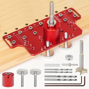 Shelf Pin Jig Cabinet Shelf Hole Jig 2-in-1, Shelf Pin Drilling Jig Aluminum Alloy Cabinet Hinge Jig with 35mm Hole Drill Bits, Self-contained Clamping Cabinet Hardware Jig for Woodworking