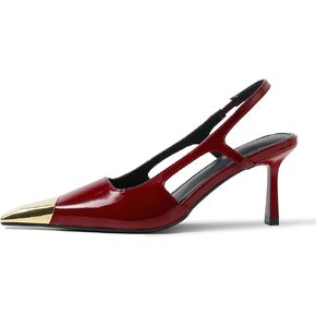 MeiLuSi Slingback Heels for Women IN3 Kitten Heels Metal Pointed Toe Pumps Backless Heels Slip on Elastic Strap Party Dress Shoes