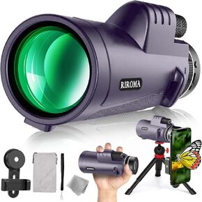 40X60 Monocular Telescope with Smartphone Holder & Tripod, Power Prism Compact Monoculars for Adults Kids, HD Monocular Scope for Bird Watching Hiking Concert Travelling Purple