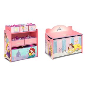 Delta Children Design & Store 6 Bin Toy Storage Organizer, Disney Princess & Deluxe Toy Box, Disney Princess