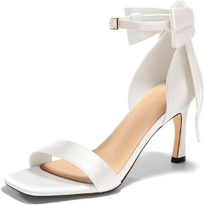 Coutgo Womens Bow Tie High Heels One Strap Heeled Sandals Sexy Stiletto Open Toe Wedding Bride Shoes