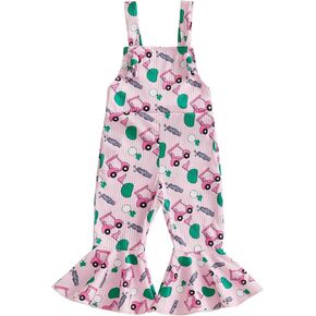 Toddler Baby Girl Jumpsuit Clothes Bell Bottom Romper Strawberry Print Pant Suspender Girl One Piece Outfit