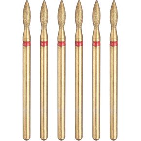 HARFINGTON 6pcs 100-120 Grits Diamond Grinding Bit 2.2mm Oval Head 2.35mm Shank 9mm Length Titanium Plated Stone Sanding Drill Bits Rotary Tool for Nails Grinding Polishing