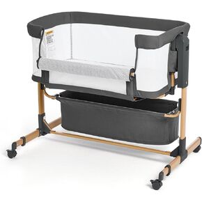 Baby Bassinet,Bedside Bassinet for Baby,3 in 1 Rocking Bassinet with Wheels and Mattress,Bassinet Bedside Sleeper 4-Sided Mesh,6 Height Adjustable Bedside Crib for Newborn (Dark Grey)