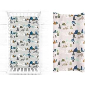 Boy Crib Sheet and Changing Pad Cover, Mountain Nursery Bedding, Mountain Sheets for Baby Toddler Mattress