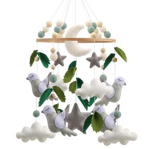 Bird Mobile for Crib - A Neutral Bird Crib Mobile with Clouds and Stars and Green Leaf Detail with Birds