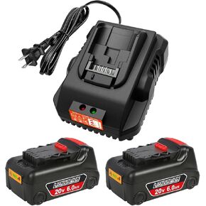 20V Max Battery 6.0Ah 2-Pack with Charger (DCB115 & DCB112) - Compatible with DEWALT 20V Max Tools - Replacement for DCB205, DCB201, DCB204, DCB206, DCB120 - High Capacity Lithium Ion Battery Pack