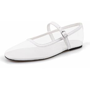 BCTEX COLL Mesh Ballet Flats Mary-Jane Ballerina Flats Square Toe Dressy Casual Shoes with Buckle Strap