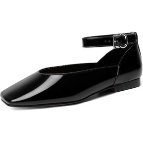 vivianly Mary Jane Shoes for Women Ballet Flats Shoes Buckle Ankle Strap Square Toe Flat Leather Party Dating Flats